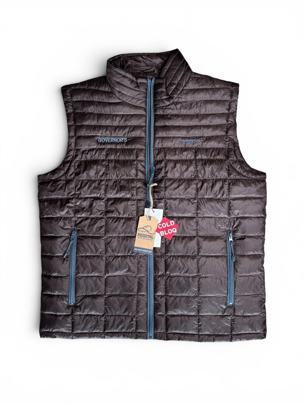 NWT RESISTOL Men’s Brown Quilted Cold-Block Sleeveless Puffer Vest